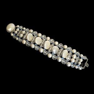 Vintage Alice Caviness Wide Crystal and Pearl Bracelet